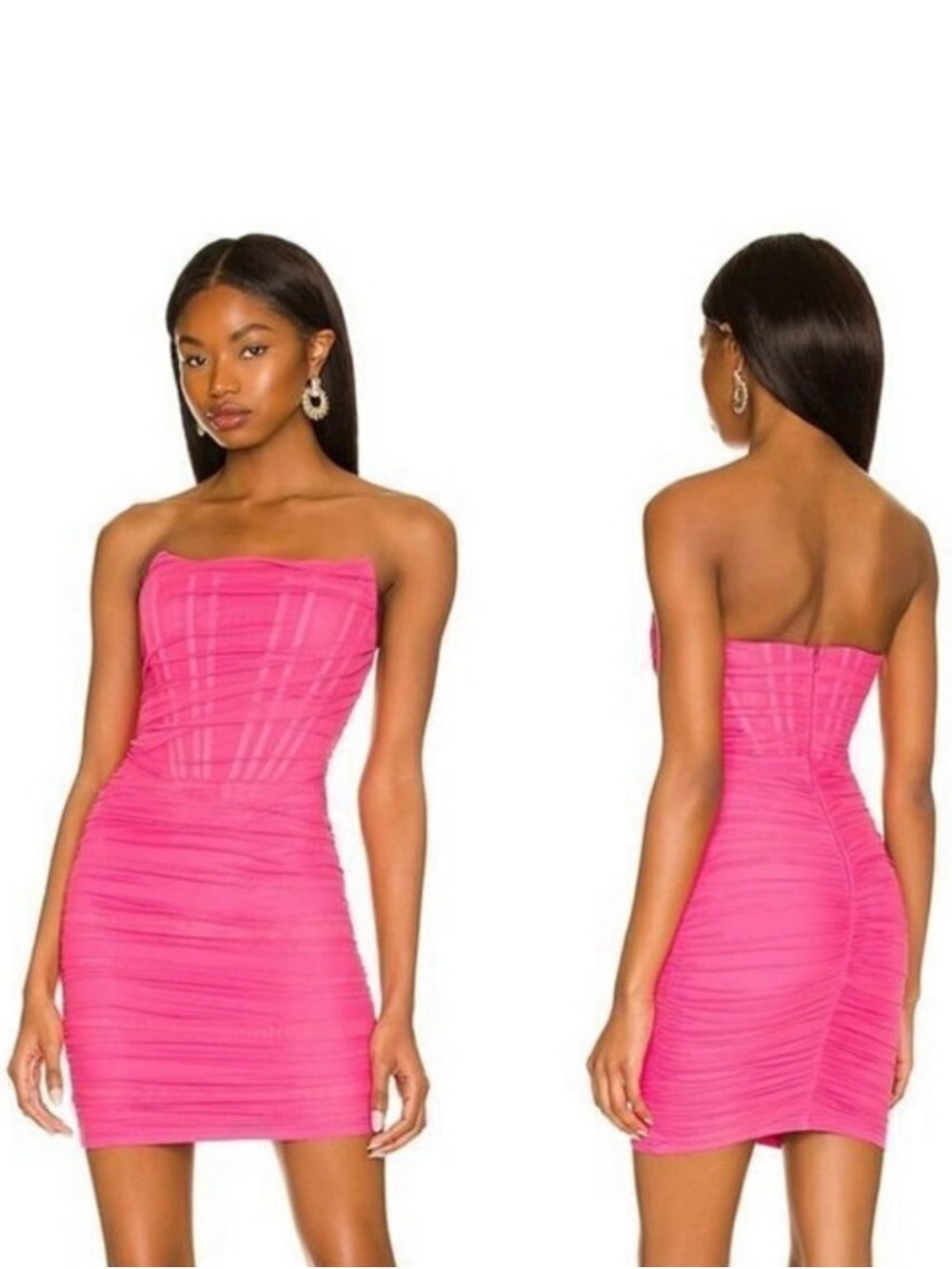 superdown Strapless Ruched Hot Pink Mini Dress